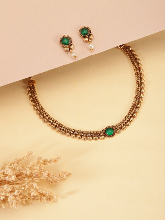 Intricate Craft Faux Kundan Necklace Set - Green