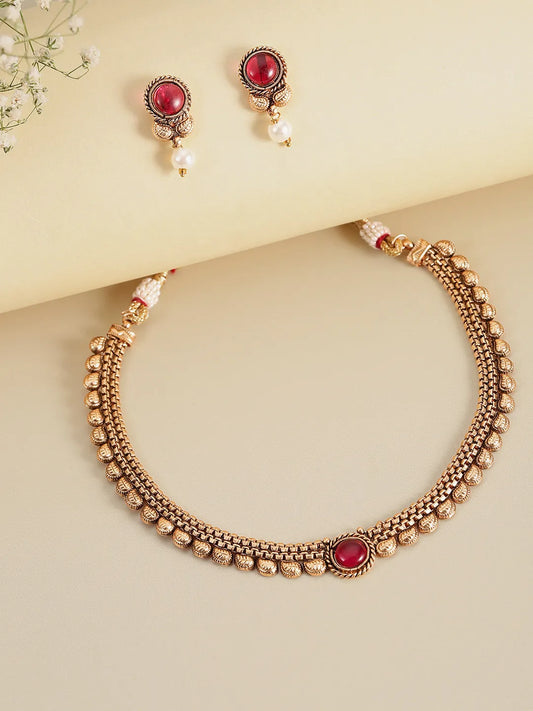 Intricate Craft Faux Kundan Necklace Set - Rani Pink