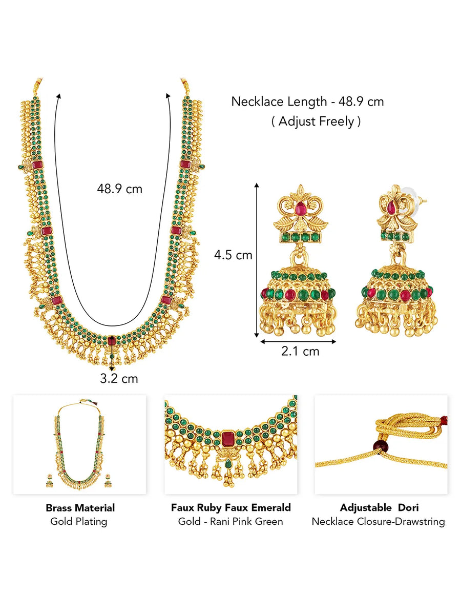 Peora Antique Green Ruby Bridal Long Haram Set