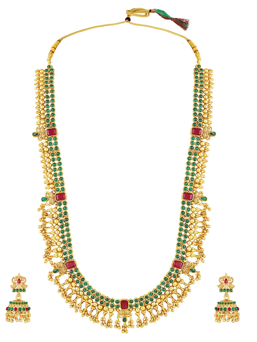 Peora Antique Green Ruby Bridal Long Haram Set