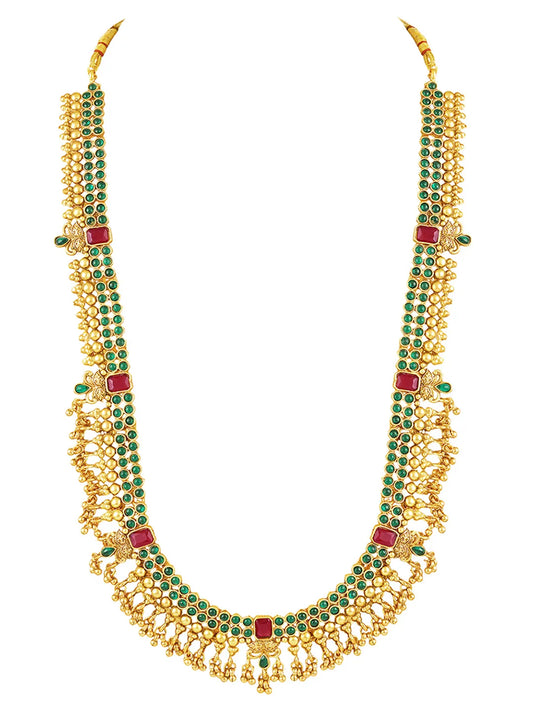 Peora Antique Green Ruby Bridal Long Haram Set