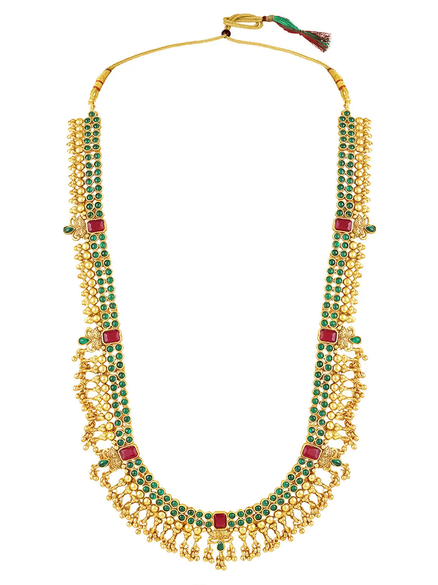 Peora Antique Green Ruby Bridal Long Haram Set