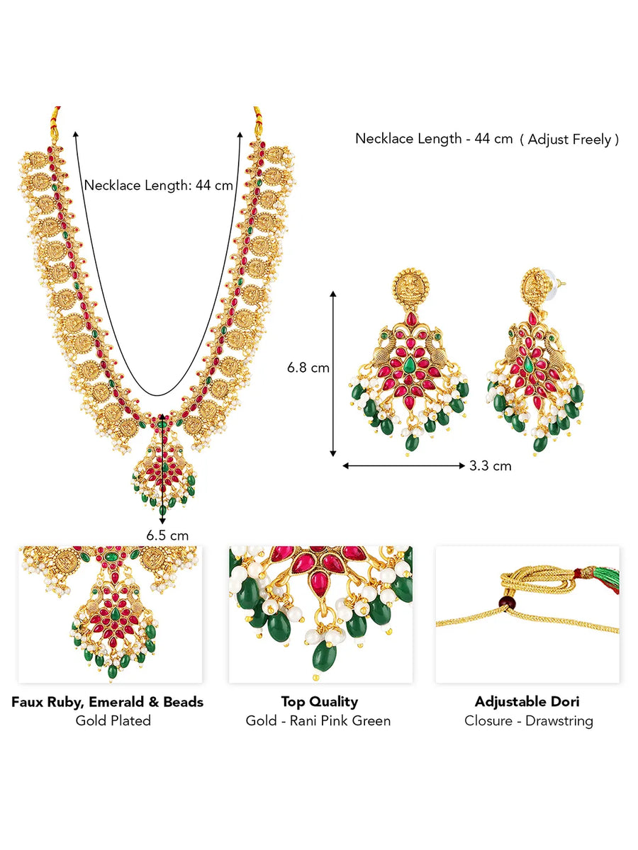 Peora Lakshmi Temple Long Haram With Earrings Set