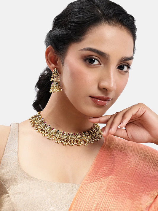 Peora Regal Traditional Lakshmi Necklace Set