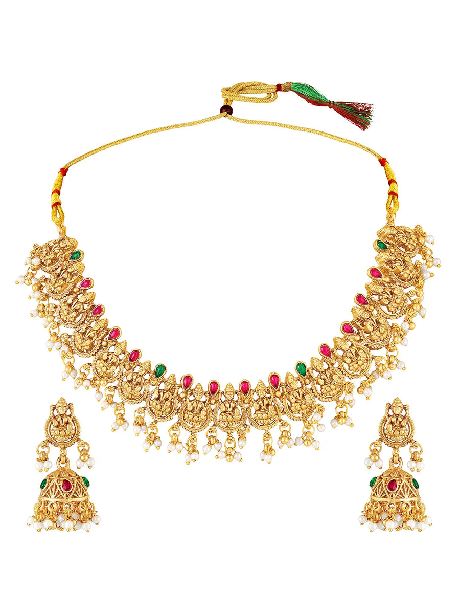 Peora Regal Traditional Lakshmi Necklace Set
