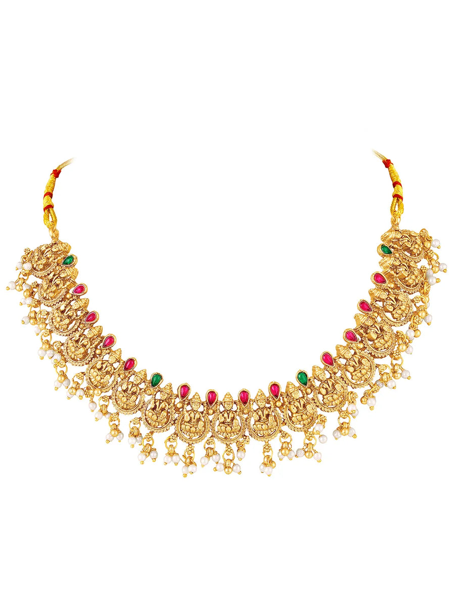 Peora Regal Traditional Lakshmi Necklace Set