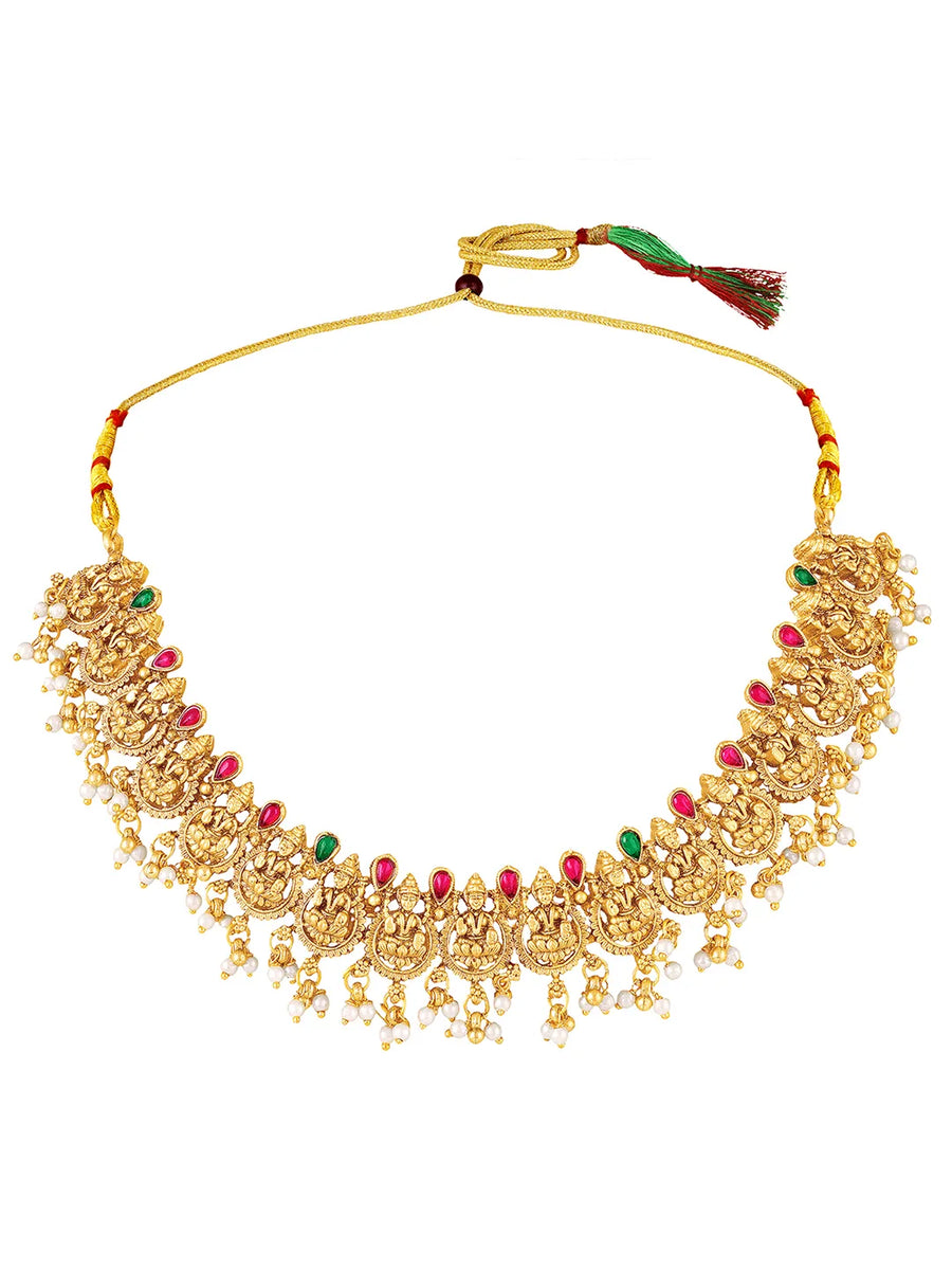 Peora Regal Traditional Lakshmi Necklace Set