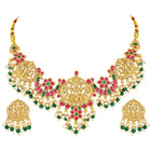 Peora Antique Ruby Green Lakshmi Necklace Set