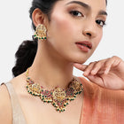 Peora Antique Ruby Green Lakshmi Necklace Set