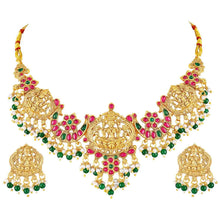Peora Antique Ruby Green Lakshmi Necklace Set