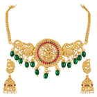 Peora Temple Peacock Divine Lakshmi Necklace Set