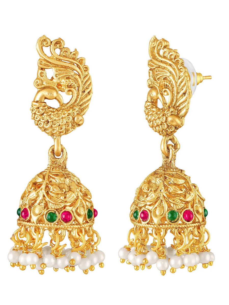 Peora Temple Peacock Divine Lakshmi Necklace Set
