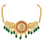 Peora Temple Peacock Divine Lakshmi Necklace Set