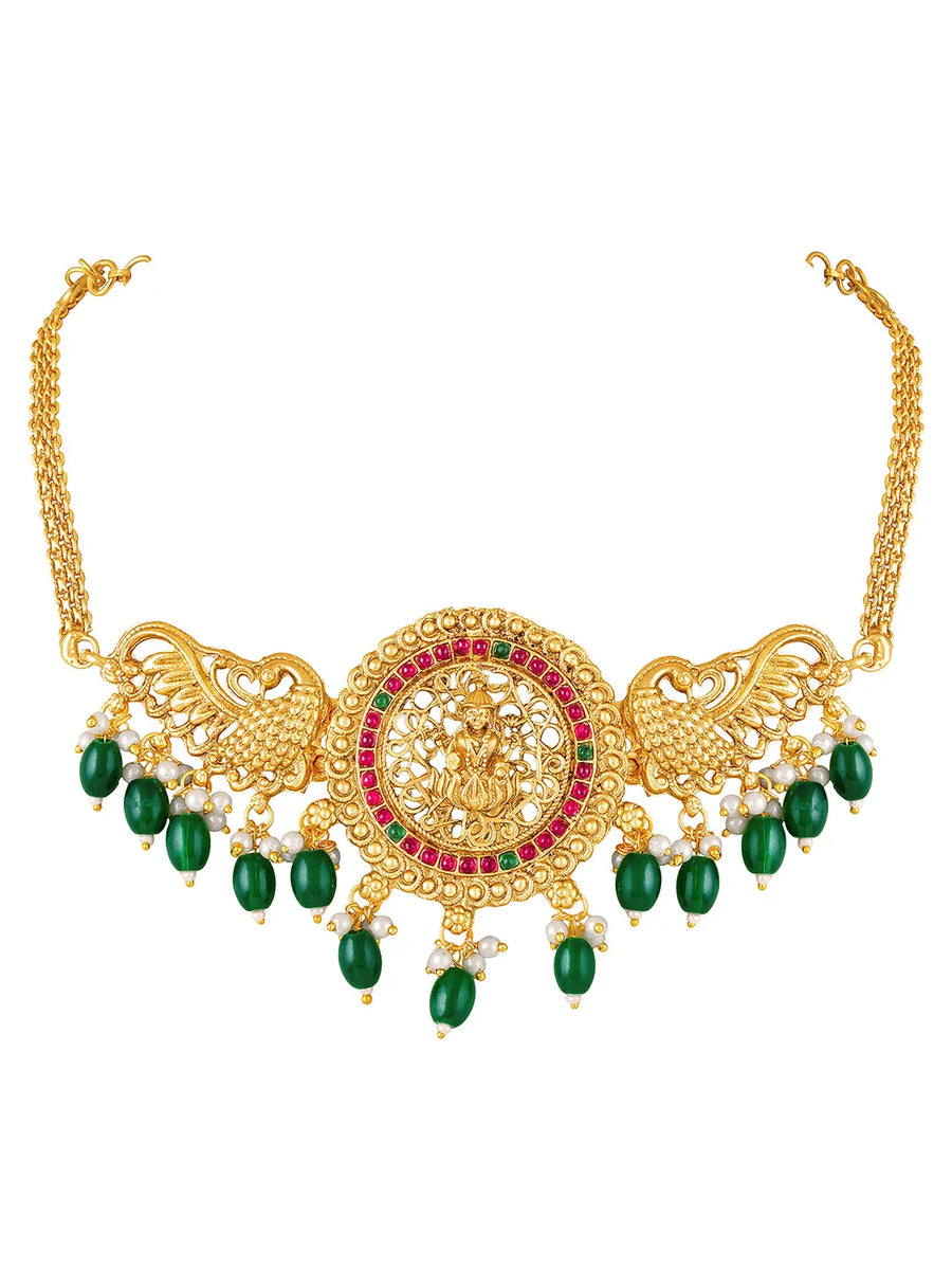 Peora Temple Peacock Divine Lakshmi Necklace Set