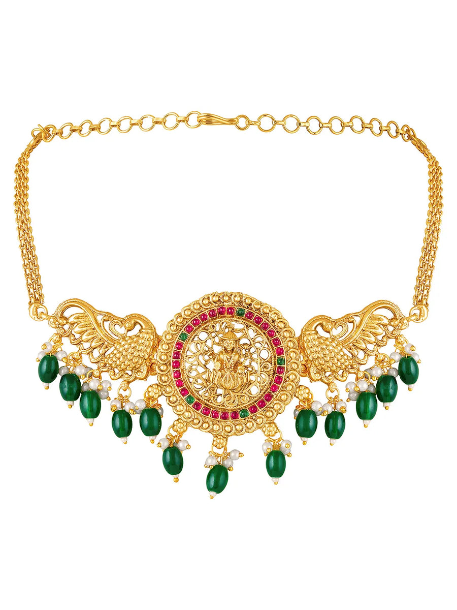Peora Temple Peacock Divine Lakshmi Necklace Set