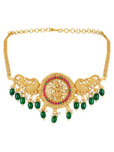 Peora Temple Peacock Divine Lakshmi Necklace Set