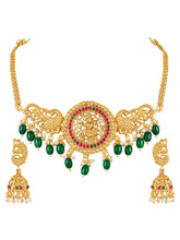 Peora Temple Peacock Divine Lakshmi Necklace Set