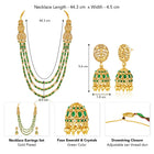 Peora Temple Lakshmi Green Stone Long Necklace Set