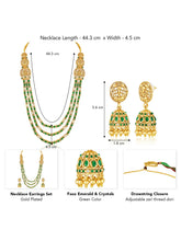 Peora Temple Lakshmi Green Stone Long Necklace Set