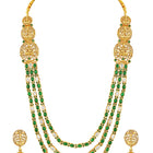 Peora Temple Lakshmi Green Stone Long Necklace Set