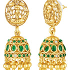 Peora Temple Lakshmi Green Stone Long Necklace Set