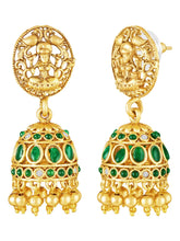 Peora Temple Lakshmi Green Stone Long Necklace Set
