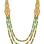 Peora Temple Lakshmi Green Stone Long Necklace Set