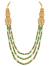 Peora Temple Lakshmi Green Stone Long Necklace Set