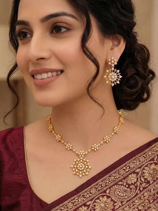 Peora Floral Radiant Petal Necklace Set - Gold
