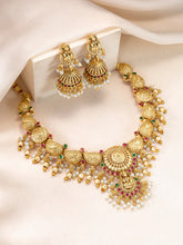 Peora Antique Floral Ruby Pearl Jhumka Set