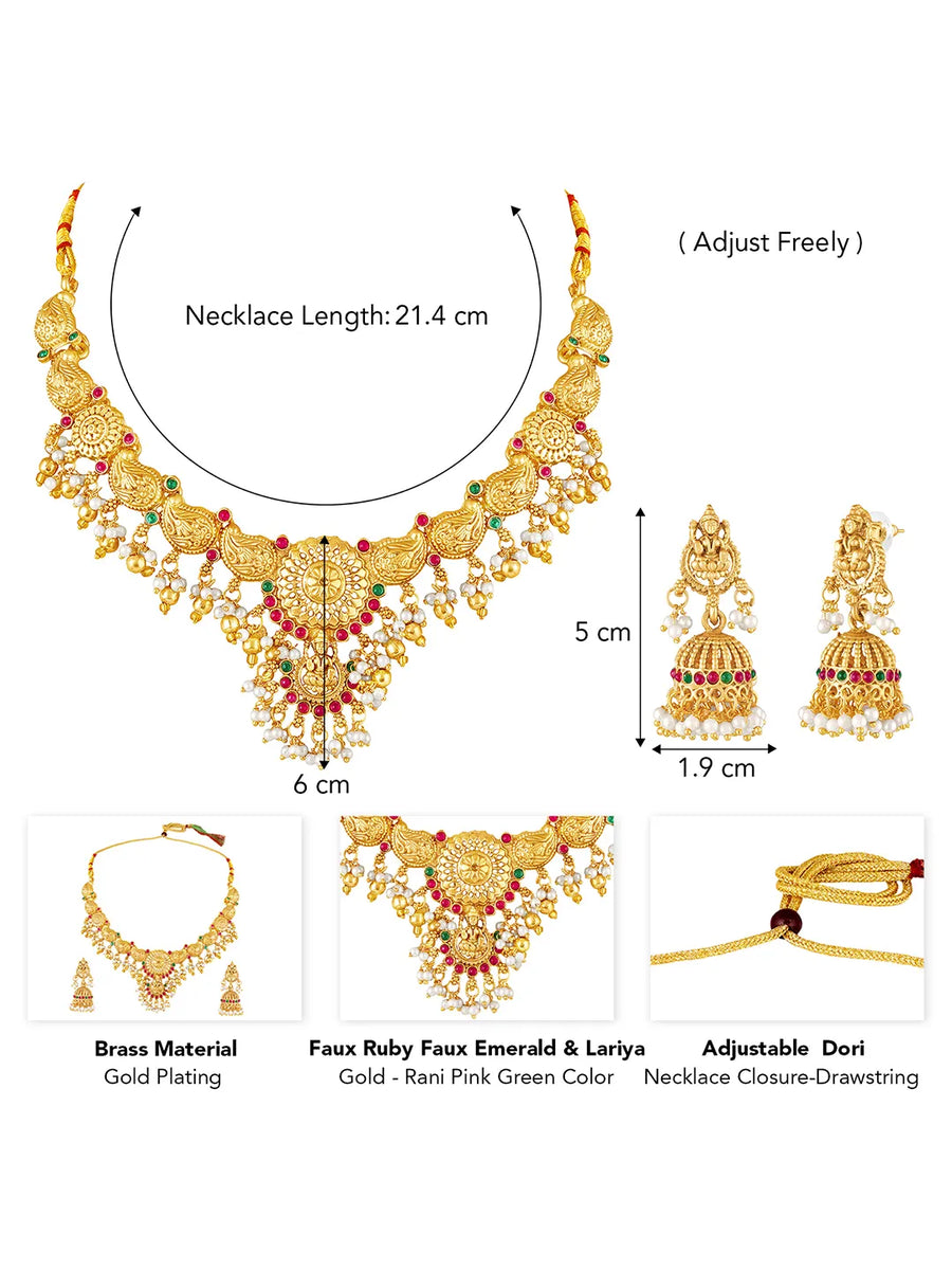 Peora Antique Floral Ruby Pearl Jhumka Set