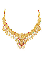 Peora Antique Floral Ruby Pearl Jhumka Set