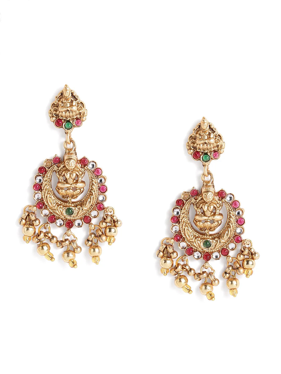 Peora Heavy Mahalakshmi Bridal Necklace Set - Gold