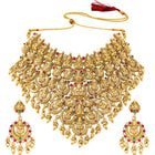 Peora Heavy Mahalakshmi Bridal Necklace Set - Gold