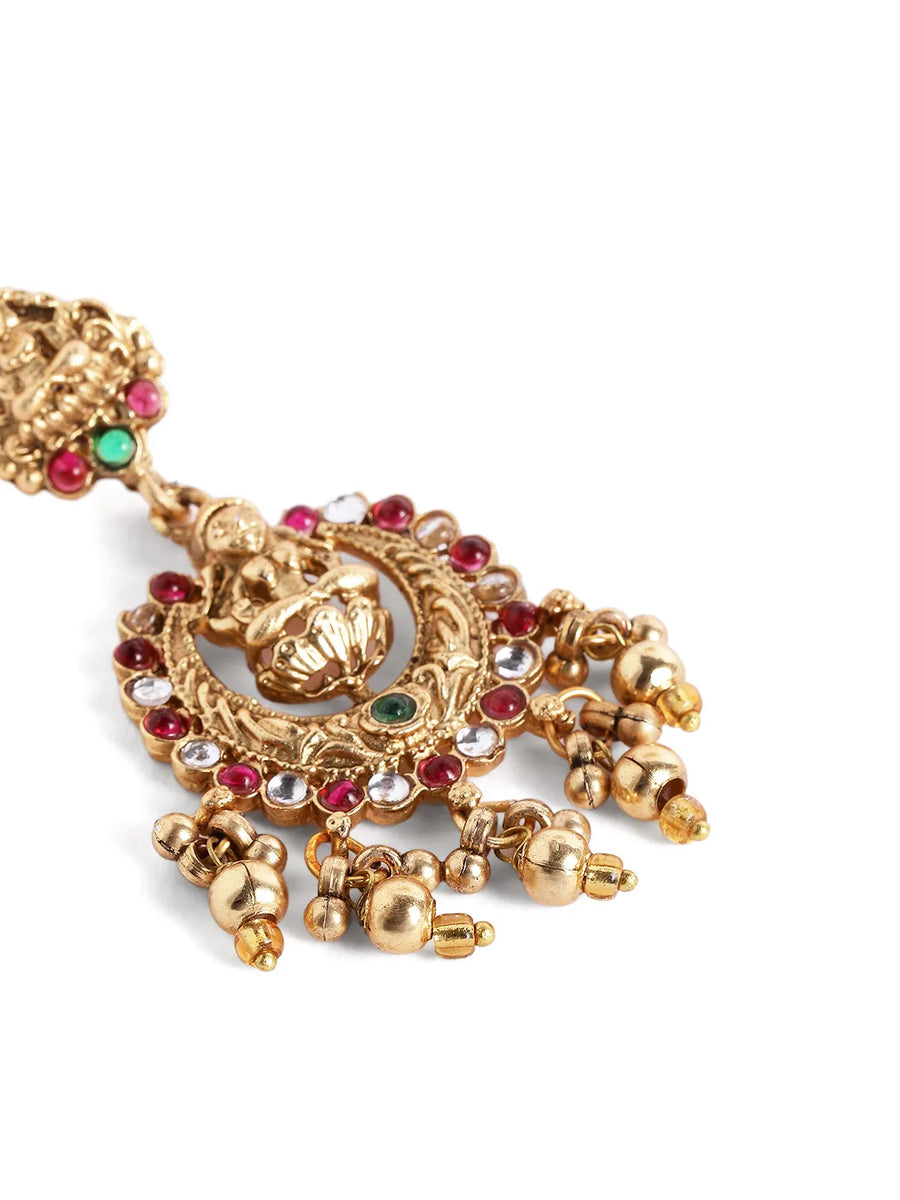 Peora Heavy Mahalakshmi Bridal Necklace Set - Gold