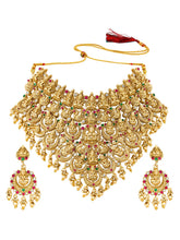 Peora Heavy Mahalakshmi Bridal Necklace Set - Gold