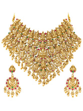 Peora Heavy Mahalakshmi Bridal Necklace Set - Gold