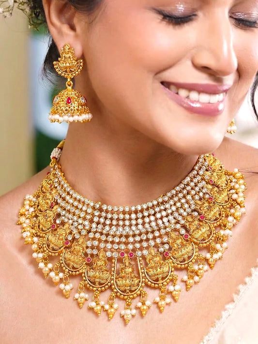 Peora Havey Regal Kasu Bridal Necklace Set - Gold