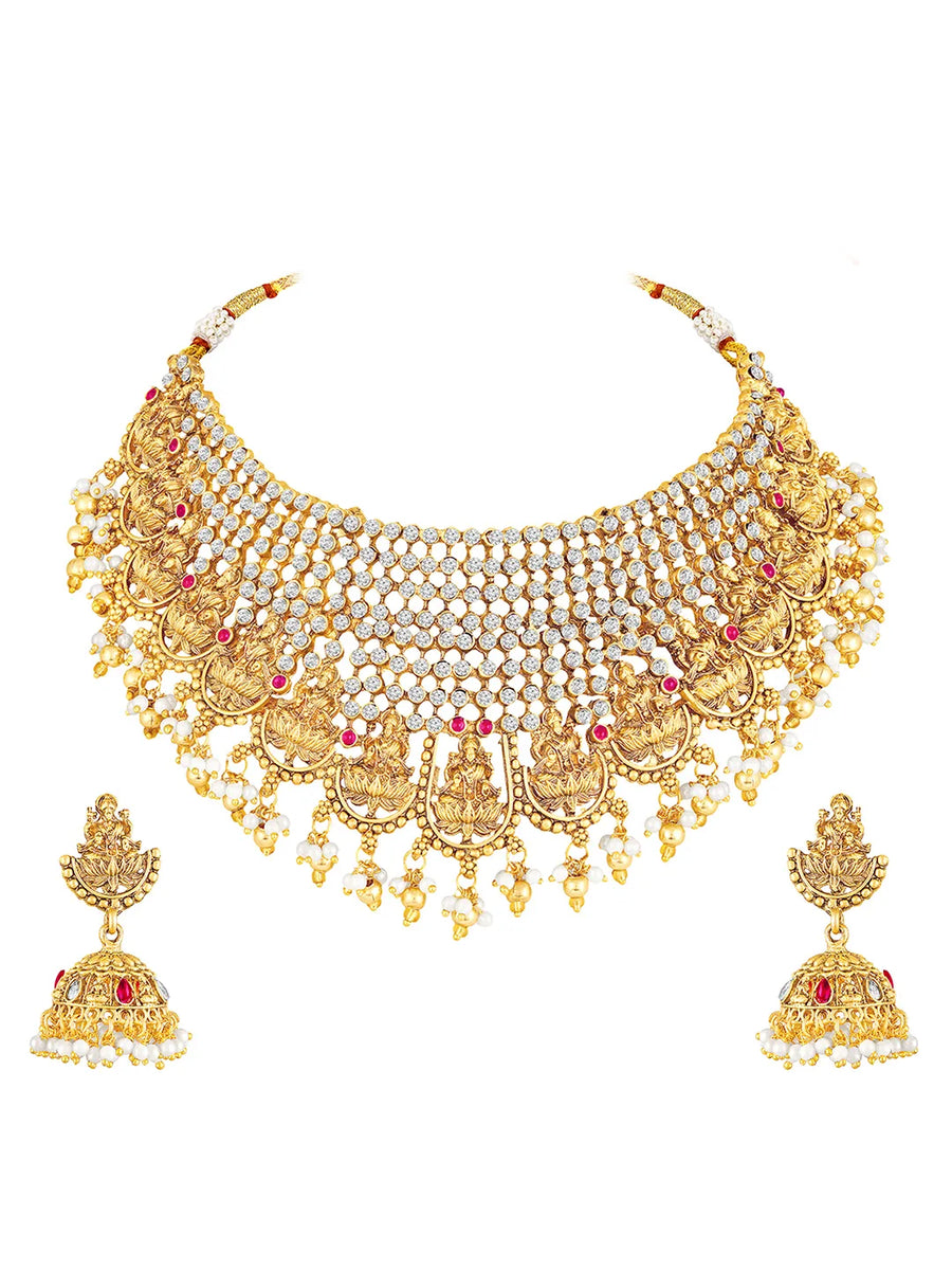 Peora Havey Regal Kasu Bridal Necklace Set - Gold
