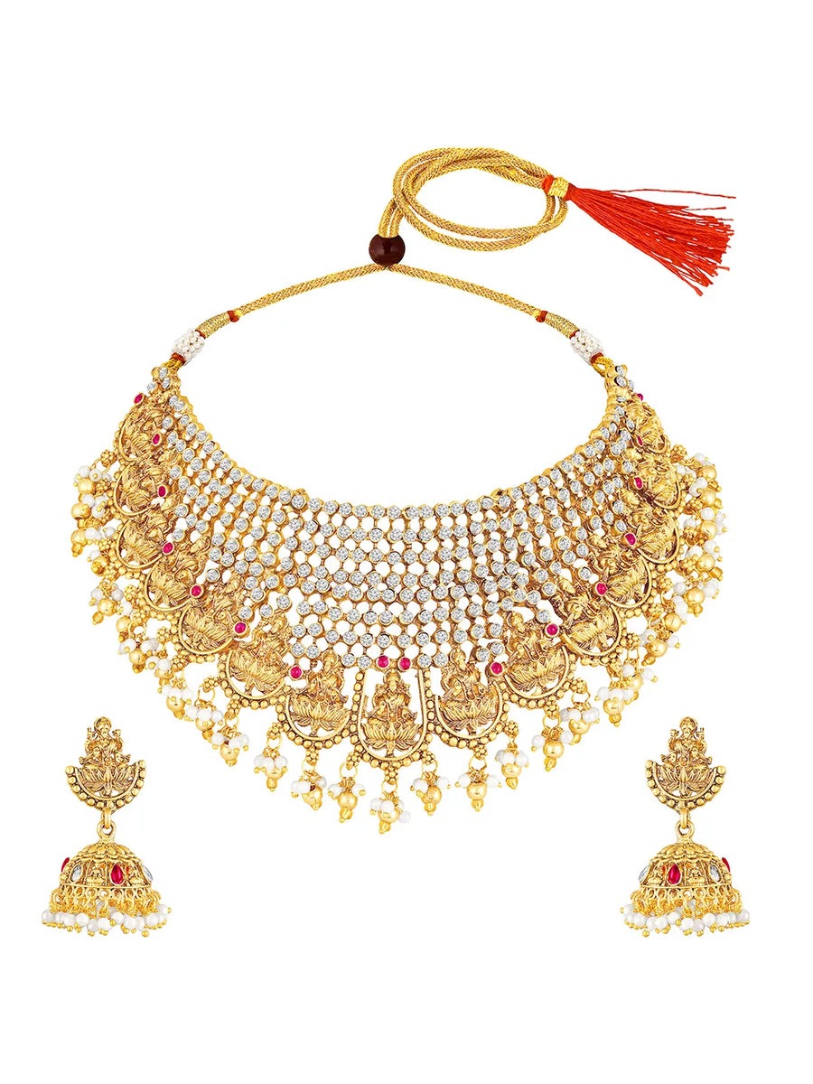 Peora Havey Regal Kasu Bridal Necklace Set - Gold