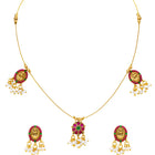 Peora Ruby Green Bloom Necklace Set - Gold