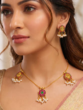 Peora Ruby Green Bloom Necklace Set - Gold
