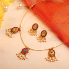 Peora Ruby Green Bloom Necklace Set - Gold