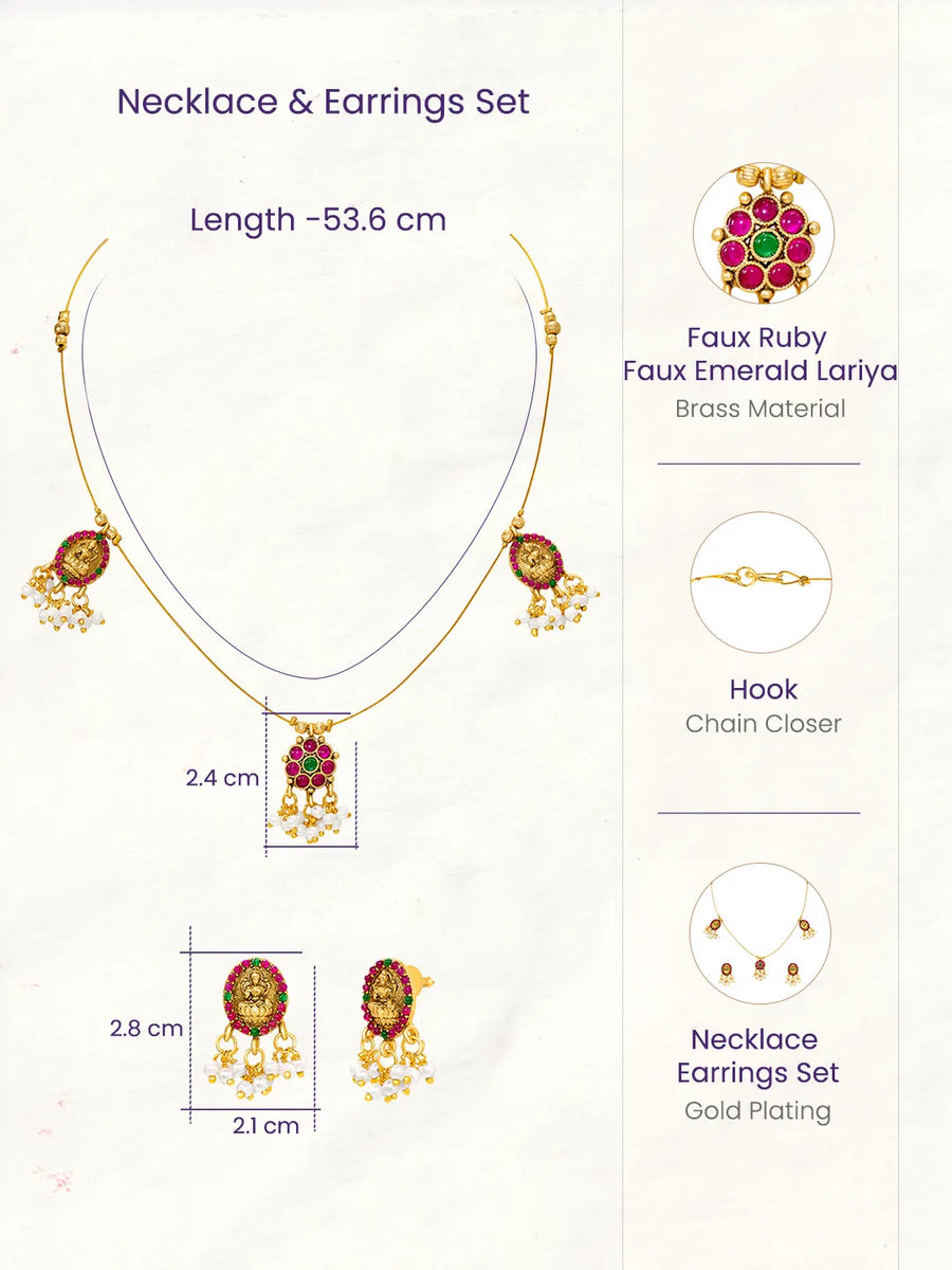 Peora Ruby Green Bloom Necklace Set - Gold
