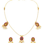 Peora Ruby Green Bloom Necklace Set - Gold
