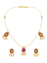 Peora Ruby Green Bloom Necklace Set - Gold