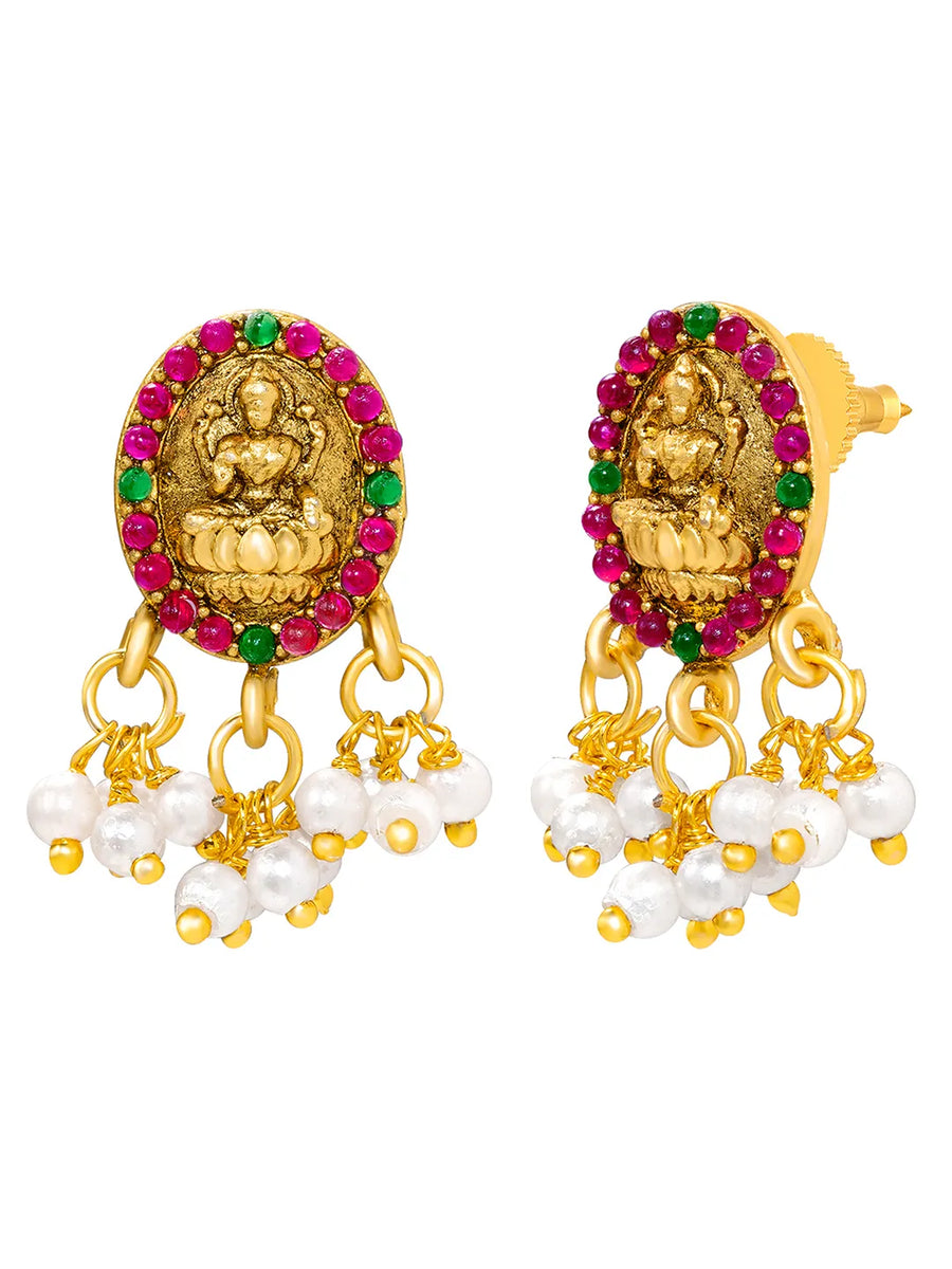 Peora Ruby Green Bloom Necklace Set - Gold