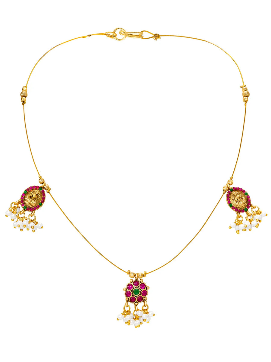 Peora Ruby Green Bloom Necklace Set - Gold