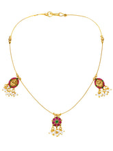 Peora Ruby Green Bloom Necklace Set - Gold