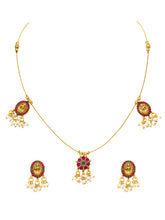 Peora Ruby Green Bloom Necklace Set - Gold